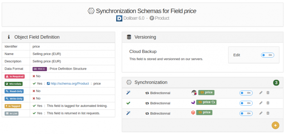 Edit page for Objects Synchronization Schemas
